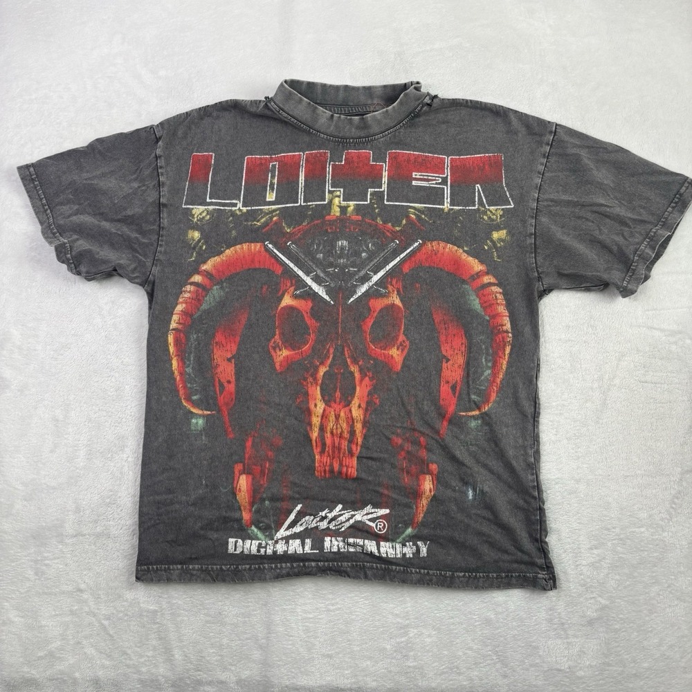 Loiter Digital Insanity Grey Short Sleeve Graphic Shirt Distressed Men's XS